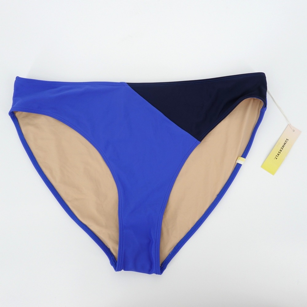 Summersalt Women Size 16 The Marina Blue Colorblock High Leg Bikini Bottom NEW